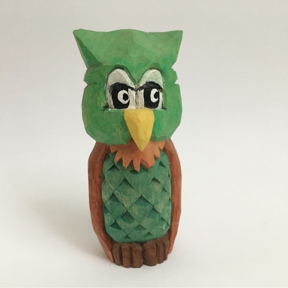 Hand Carved Little Green Owl